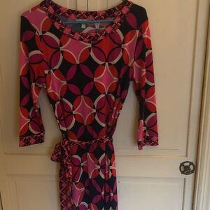 Banana Republic Pink and Black Geometric Long Sleeve Dress